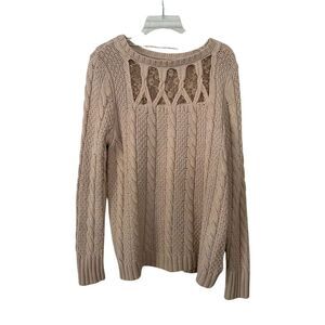 LC Lauren Conrad Beige with Lace Detail Cable Knit Pullover Sweater Size XL